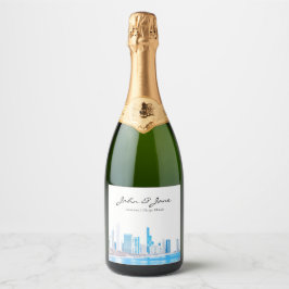 Personalisiert Wintery Chicago Skyline Sparkling W Schaumweinetikett