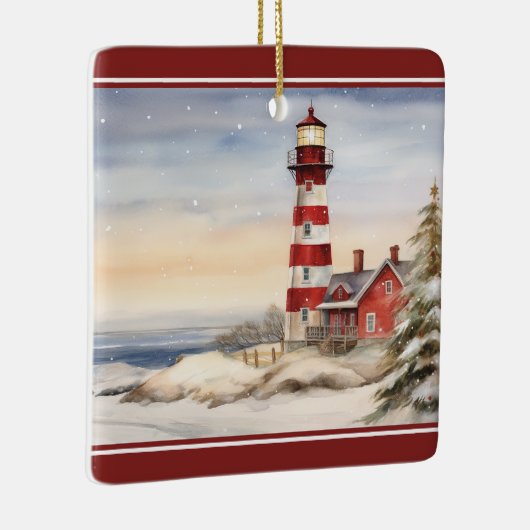 Personalisiert Wintery Lighthouse Schöne Weihnacht Keramikornament (Rechts)