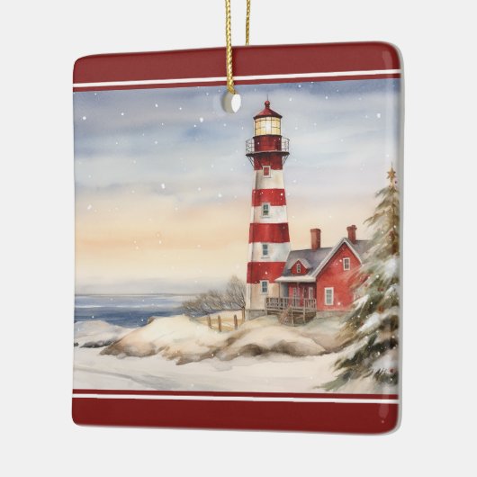 Personalisiert Wintery Lighthouse Schöne Weihnacht Keramikornament (Links)