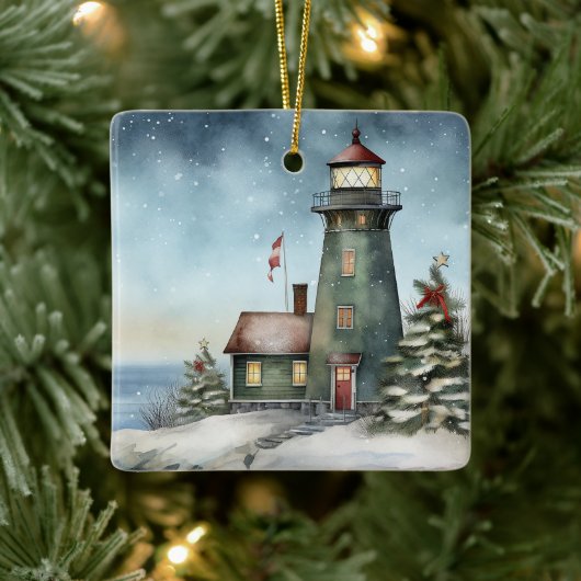 Personalisiert Wintery Lighthouse Schöne Weihnacht Keramikornament (Baum)