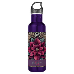Personalisiert Witchy Poinsettia Pentagram Mandala Edelstahlflasche