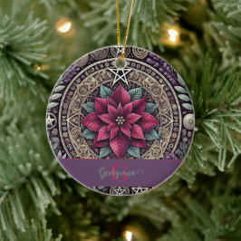 Personalisiert Witchy Poinsettia Pentagram Mandala Keramik Ornament