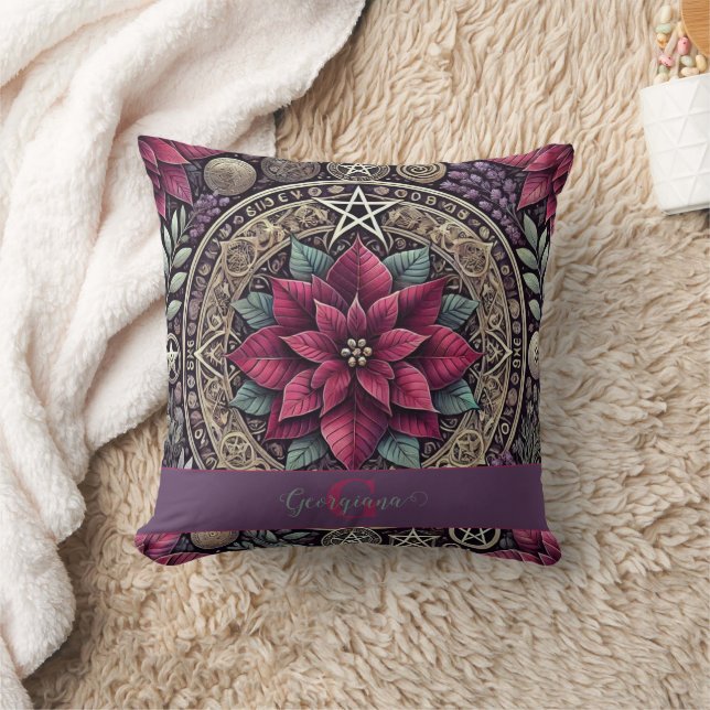 Personalisiert Witchy Poinsettia Pentagram Mandala Kissen (Decke)