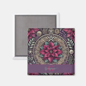 Personalisiert Witchy Poinsettia Pentagram Mandala Magnet (Vorderseite/Rückseite)
