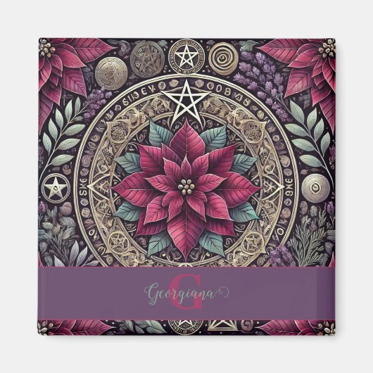 Personalisiert Witchy Poinsettia Pentagram Mandala Magnet (Vorne)