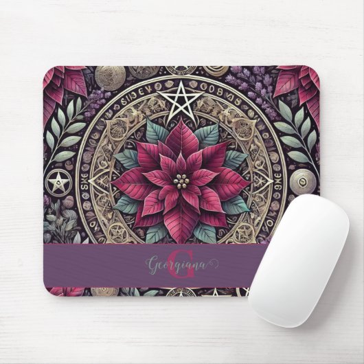 Personalisiert Witchy Poinsettia Pentagram Mandala Mousepad (Mit Mouse)