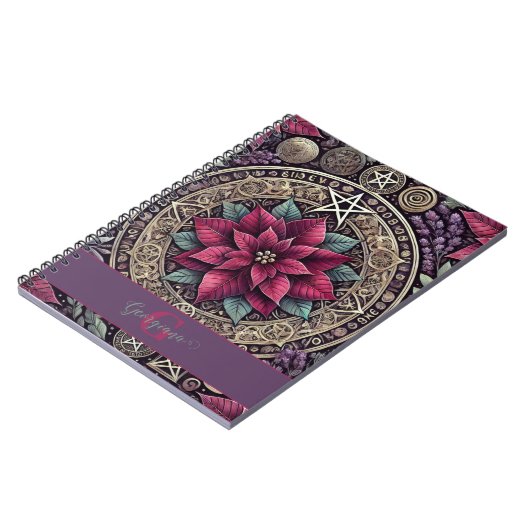 Personalisiert Witchy Poinsettia Pentagram Mandala Notizblock (Linke Seite)