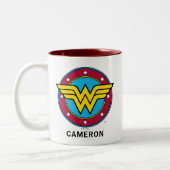 Personalisiert Wonder Woman | Circle & Stars Logo Zweifarbige Tasse (Links)