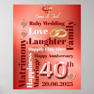 Personalisiert Word Art 40. Hochzeit Poster