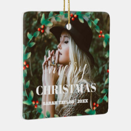 Personalisiert Wreath Frohe Weihnachts-Foto-Script Keramikornament