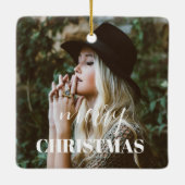 Personalisiert Wreath Frohe Weihnachts-Foto-Script Keramikornament (Rückseite)