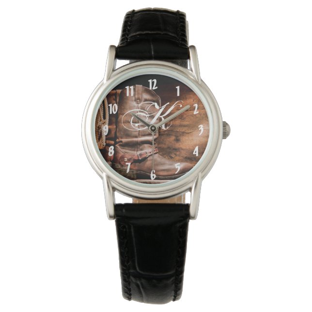 Personalisiert Wrist Cowboy Boots Barn Wood Ru Armbanduhr (Vorderseite)