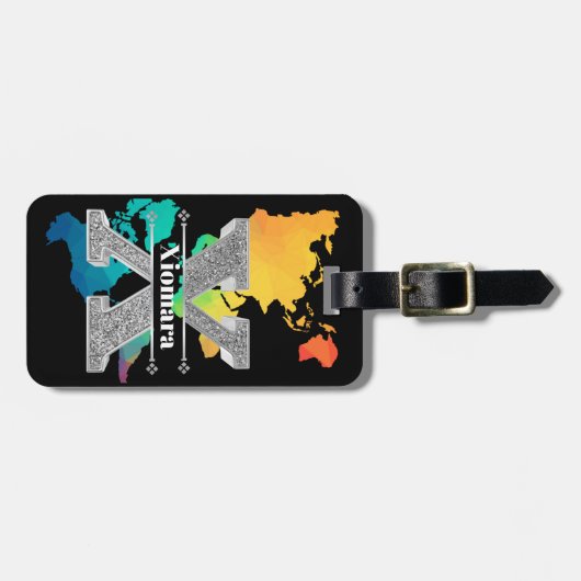 Personalisiert X Initial Silver Monogram Ihr Name Gepäckanhänger (Vorderseite horizontal)