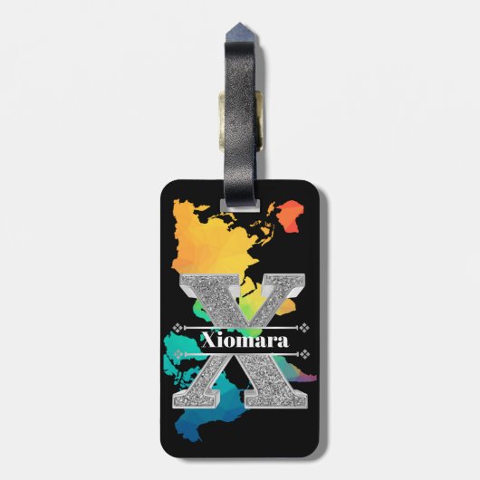 Personalisiert X Initial Silver Monogram Ihr Name Gepäckanhänger (Rückseite vertikal)