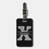 Personalisiert X Initial Silver Monogram Ihr Name Gepäckanhänger (Vorderseite vertikal)