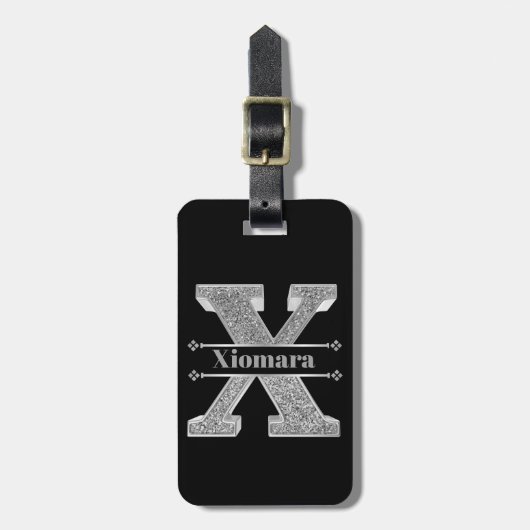 Personalisiert X Initial Silver Monogram Ihr Name Gepäckanhänger (Vorderseite vertikal)