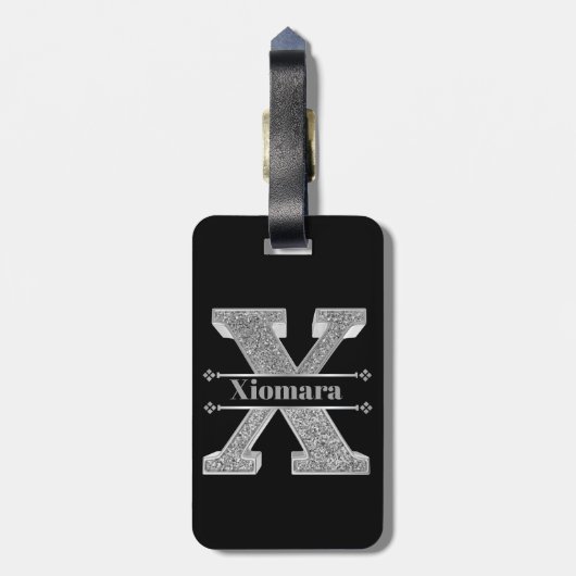 Personalisiert X Initial Silver Monogram Ihr Name Gepäckanhänger (Rückseite vertikal)