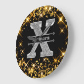 Personalisiert X Initial Silver Monogram Ihr Name Große Wanduhr (Winkel)