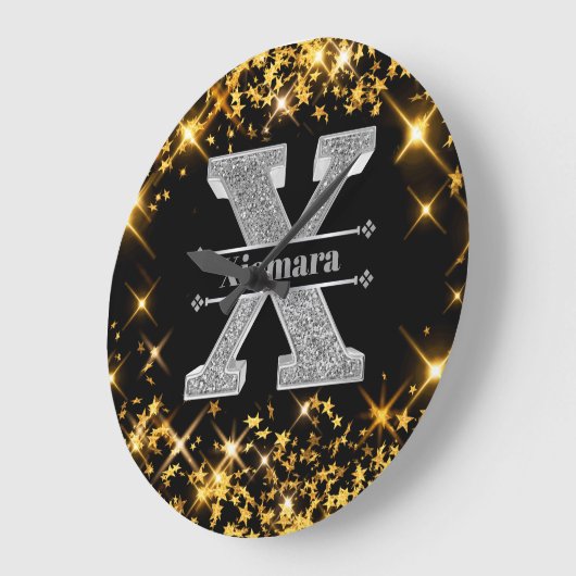 Personalisiert X Initial Silver Monogram Ihr Name Große Wanduhr (Winkel)