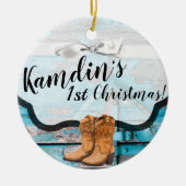Personalisiert XMAS Ornament Blue Wood Barn Door B (Vorne)