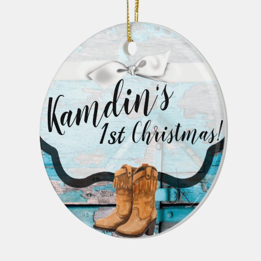 Personalisiert XMAS Ornament Blue Wood Barn Door B (Links)