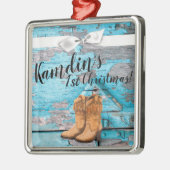 Personalisiert XMAS Ornament Blue Wood Barn Door B (Links)