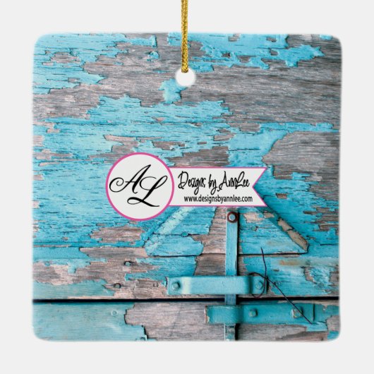 Personalisiert XMAS Ornament Blue Wood Barn Door B (Rückseite)