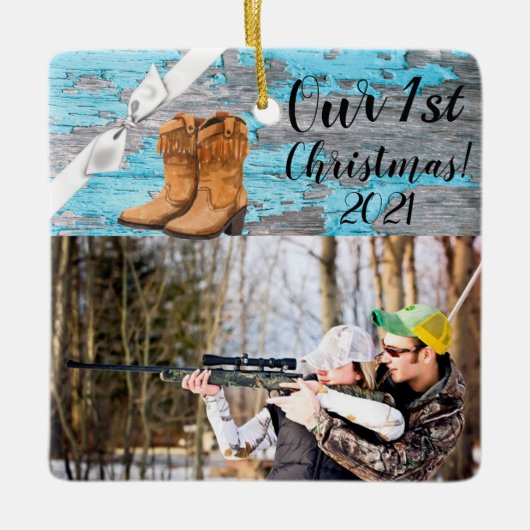 Personalisiert XMAS Ornament Blue Wood Barn Door B (Vorderseite)