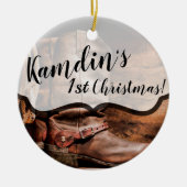 Personalisiert XMAS Ornament Cowboy Boots Barnholz (Vorne)