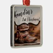 Personalisiert XMAS Ornament Cowboy Boots Barnholz (Rechts)
