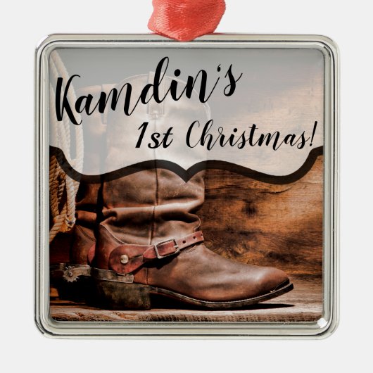 Personalisiert XMAS Ornament Cowboy Boots Barnholz (Vorne)