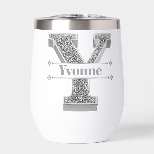 Personalisiert Y Initial Silver Monogram Ihr Name (Vorderseite)