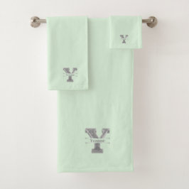 Personalisiert Y Initial Silver Monogram Ihr Name Badhandtuch Set
