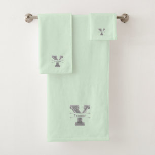 Personalisiert Y Initial Silver Monogram Ihr Name Badhandtuch Set