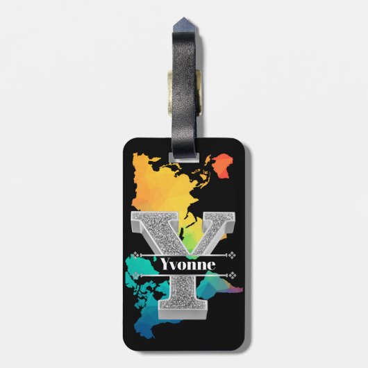 Personalisiert Y Initial Silver Monogram Ihr Name Gepäckanhänger (Rückseite vertikal)