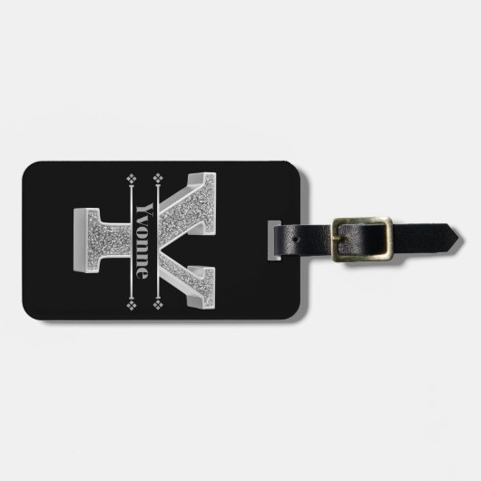 Personalisiert Y Initial Silver Monogram Ihr Name Gepäckanhänger (Vorderseite horizontal)