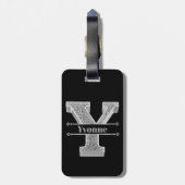 Personalisiert Y Initial Silver Monogram Ihr Name Gepäckanhänger (Rückseite vertikal)