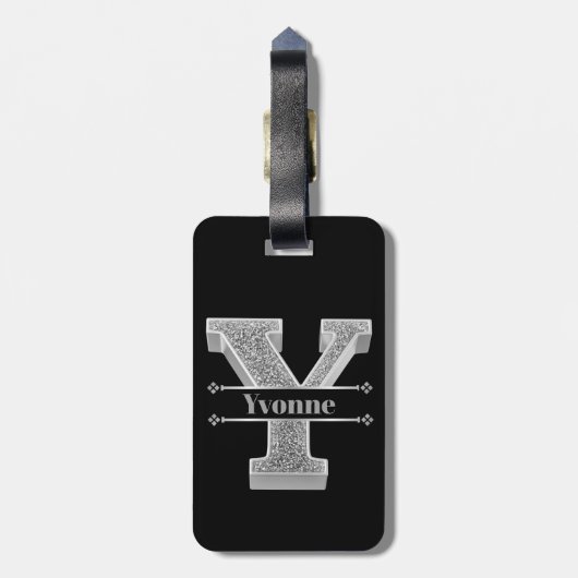 Personalisiert Y Initial Silver Monogram Ihr Name Gepäckanhänger (Rückseite vertikal)