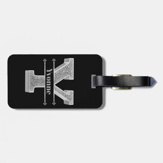 Personalisiert Y Initial Silver Monogram Ihr Name Gepäckanhänger (Rückseite horizontal)