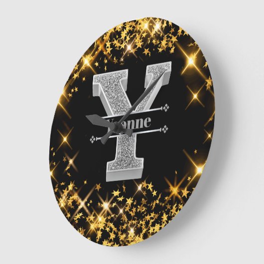 Personalisiert Y Initial Silver Monogram Ihr Name Große Wanduhr (Winkel)