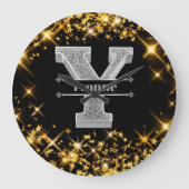 Personalisiert Y Initial Silver Monogram Ihr Name Große Wanduhr (Vorderseite)