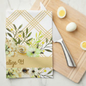 PERSONALISIERT Yellow Floral Kitchtuch Geschirrtuch (Viertel Falte)