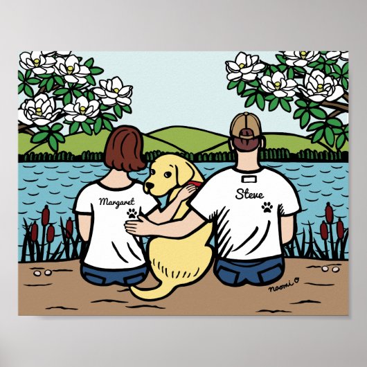 Personalisiert Yellow Labrador Family Brown Poster (Vorne)