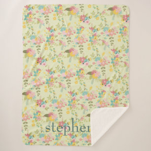 Personalisiert Yellow Pihk Green Florals Sherpadecke