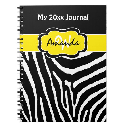 Personalisiert Yellow Schwarz-weiß Zebra Journal Notizblock (Vorderseite)