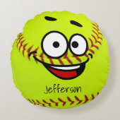 Personalisiert Yellow Softball lustiges Gesicht Rundes Kissen (Vorderseite)