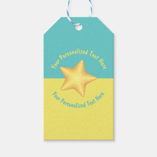 Personalisiert Yellow Star Pool Blau Geschenkanhänger (Vorderseite)