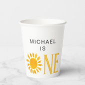 Personalisiert Yellow Sun erste Geburtstagsparty Pappbecher (Rückseite)