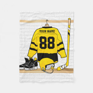 Personalisiert Yellow und Black Ice Hockey Jersey Fleecedecke