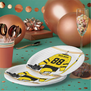 Personalisiert Yellow und Black Ice Hockey Jersey Pappteller